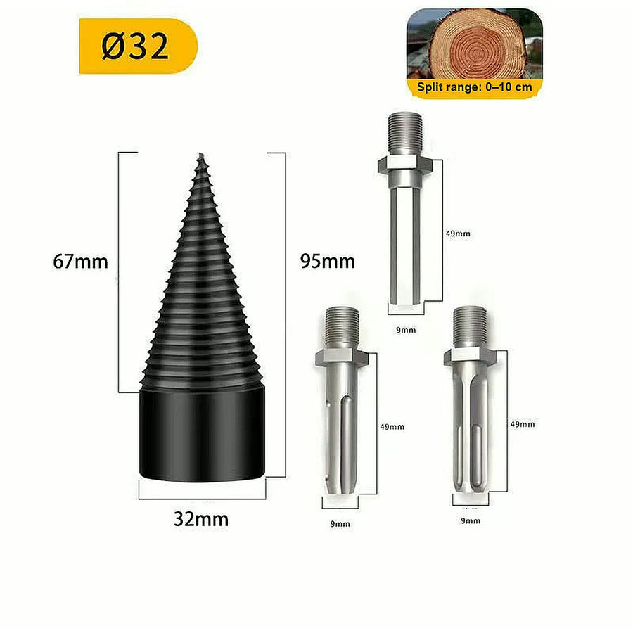32 mm kit: cone 32 mm across and 67 mm tall, with square, round and hex shanks