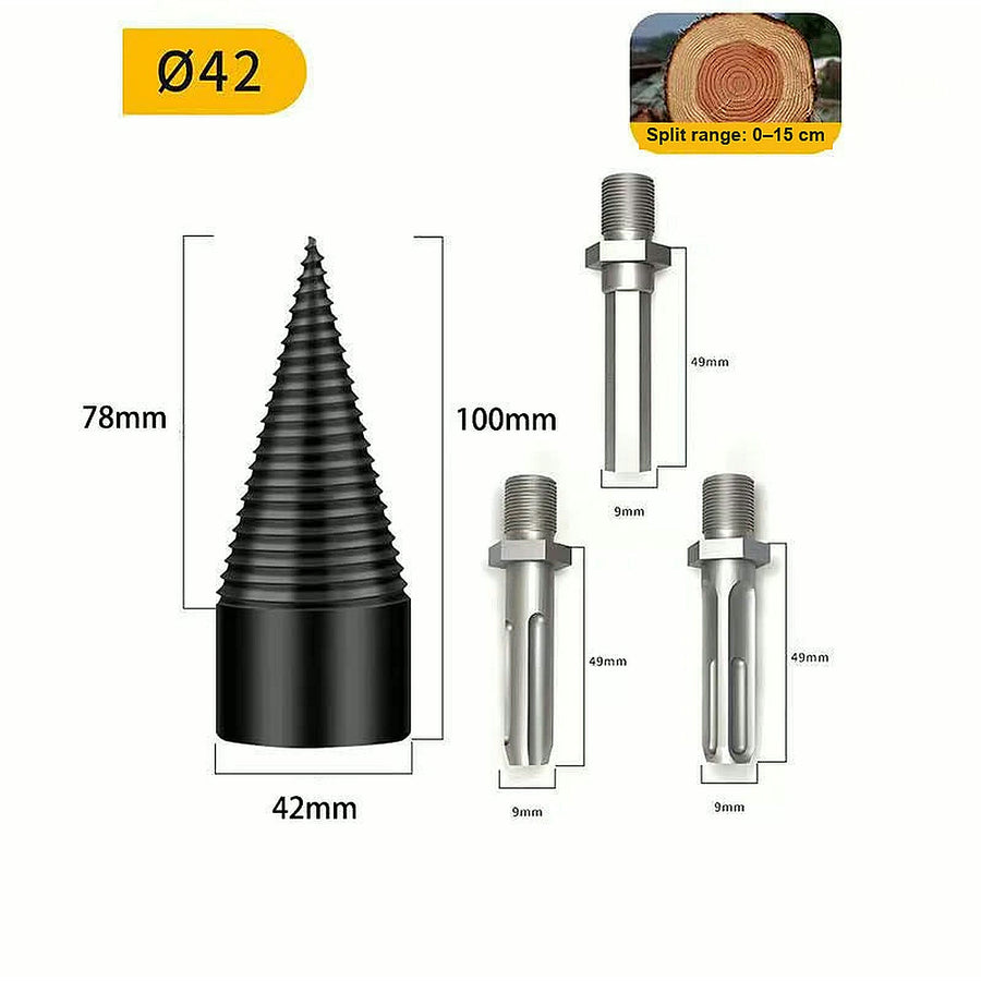 42 mm kit: cone 42 mm across and 78 mm tall, with square, round and hex shanks