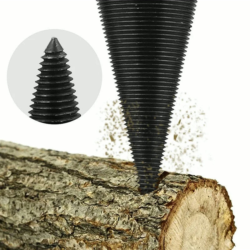 Close-up of the cone tip entering a log