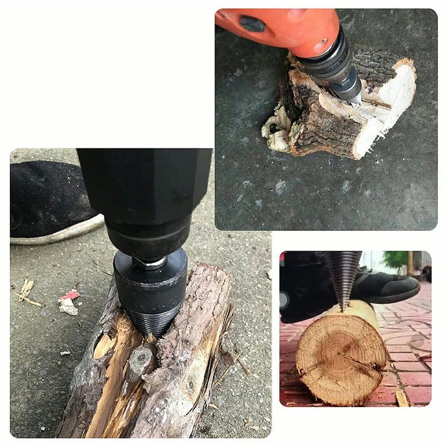 The cone splitting logs on the ground