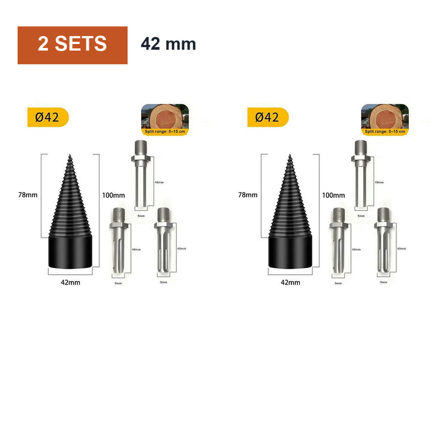 Two 42 mm kits, each a cone with three shanks